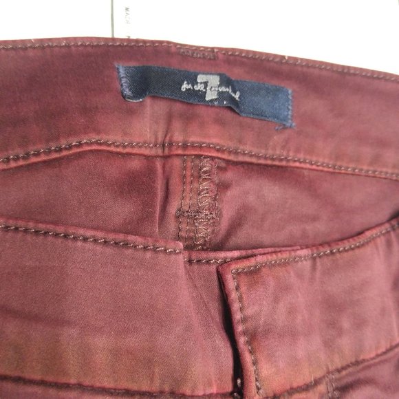 7 For All Mankind Capri Red Moto Pants Women's 24 Second Skin Bordeaux D052 - Picture 5 of 9